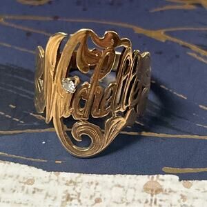 Estate 10k Gold and Diamond Large Personalized MICHELLE Name Ring D2